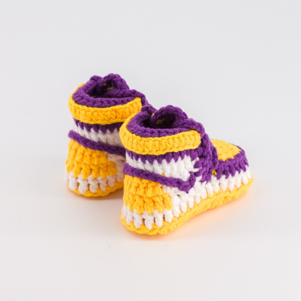 Baby Crochet Sneakers - AJ1 Lakers - Baby Sneakers Shop - unisex baby crochet shoes