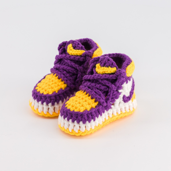 Baby Crochet Sneakers - AJ1 Lakers - Baby Sneakers Shop - unisex baby crochet shoes