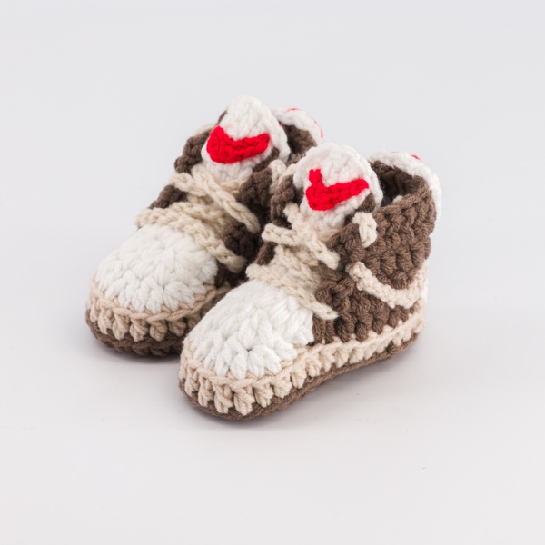 Baby Crochet Sneakers - AJ Mocha White