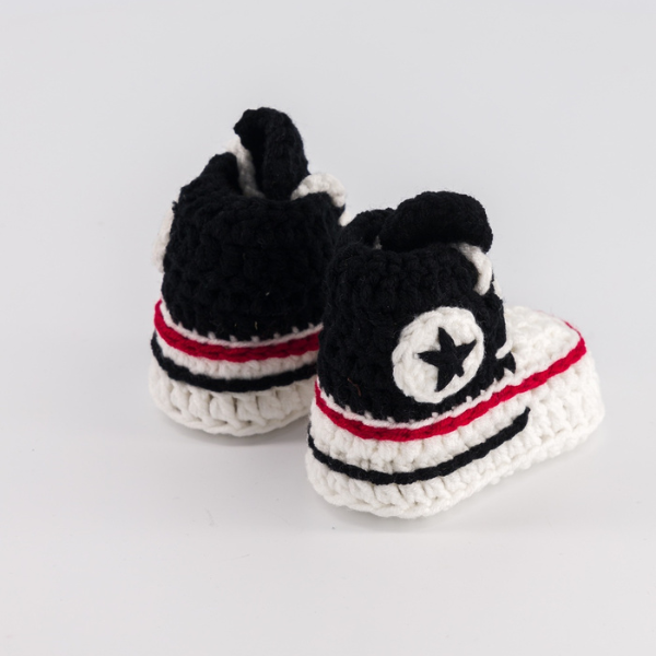 Baby Crochet Sneakers - Converse Black - Baby Sneakers Shop - unisex baby crochet shoes