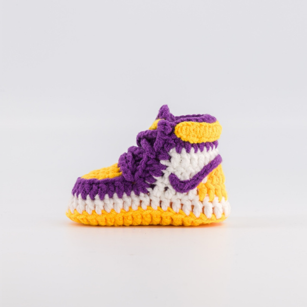 Baby Crochet Sneakers - AJ1 Lakers - Baby Sneakers Shop - unisex baby crochet shoes