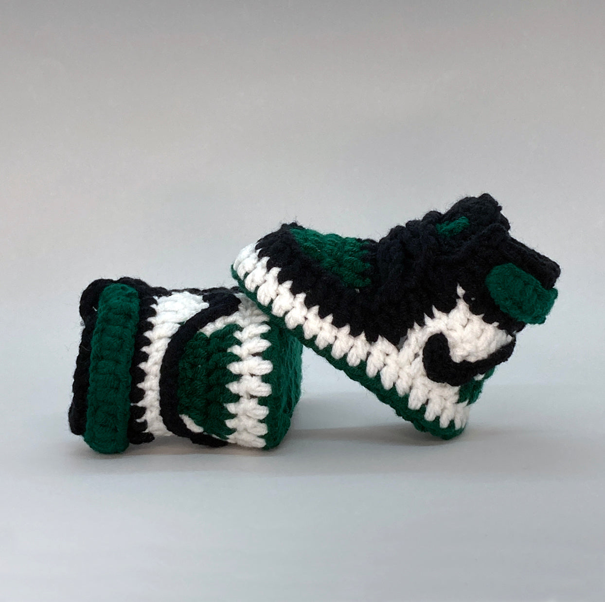 Baby Crochet Sneakers - AJ1 Pine Green - Baby Sneakers Shop - unisex baby crochet shoes